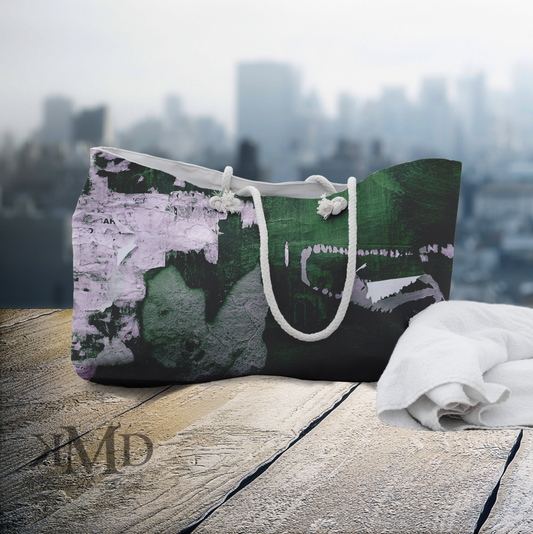 Urban Street Art Bag, Weekender Bag, Rope Tote - Torn Poster Street Art Tote - Emerald Bag 9