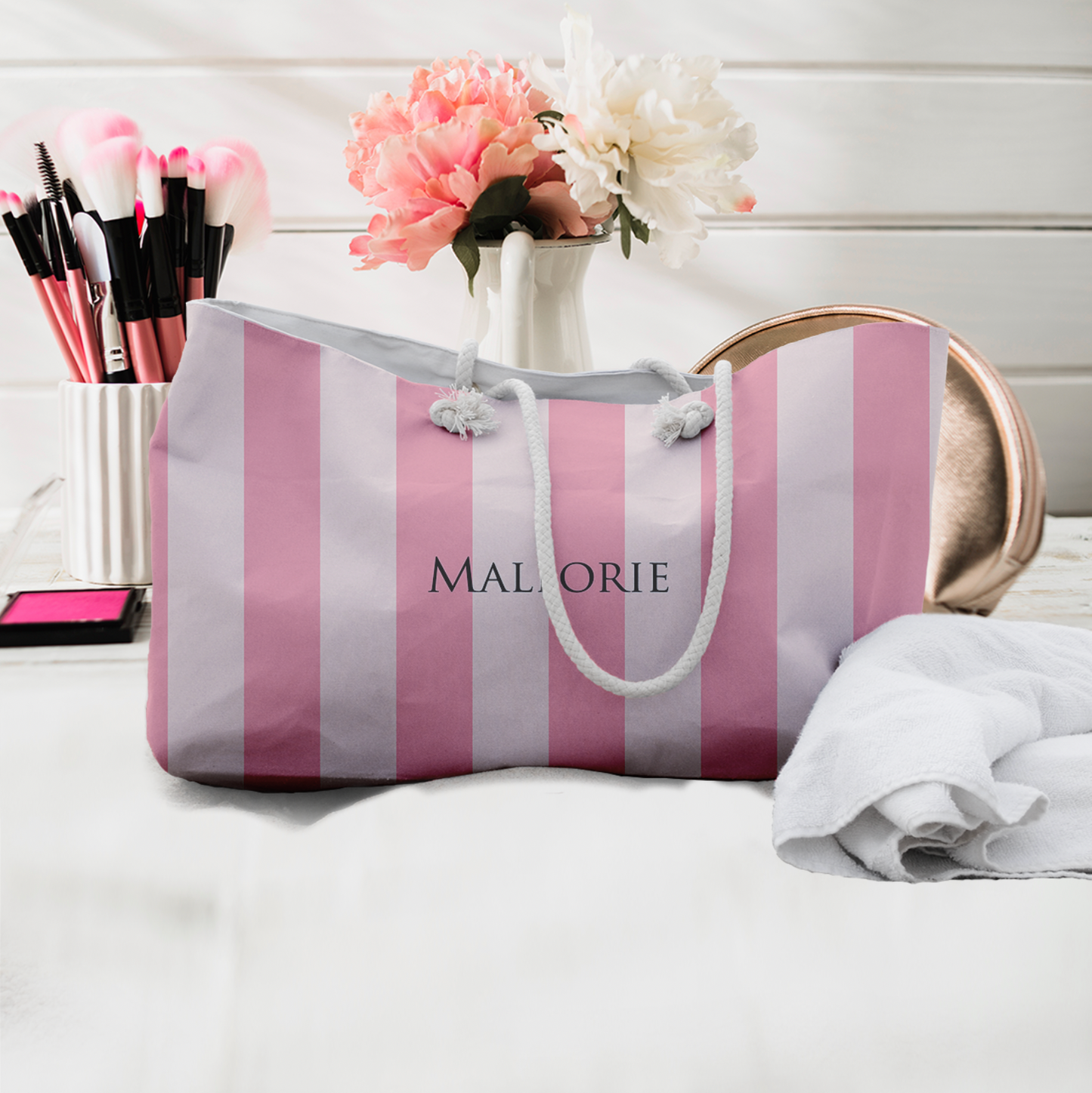 Personalized Custom Color Weekend Bag - Any Color Stripe - Weekender Bag - Personalized Name Beach and Town Tote