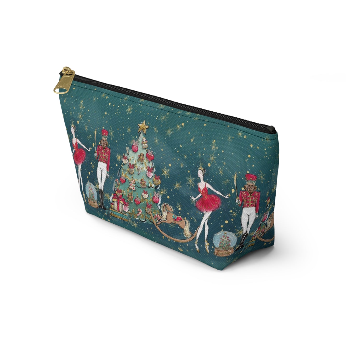 Nutcracker Ballet Cosmetic Pouch w T-bottom, Accessory Pouch - Emerald Green Nutcracker Ballet Makeup Bag