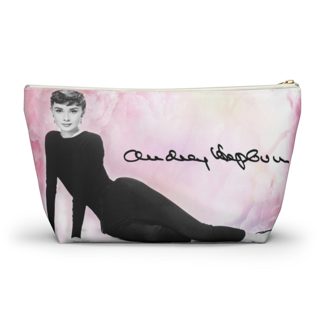 Audrey Hepburn Signature Cosmetic Pouch w T-bottom, Accessory Pouch, Pink