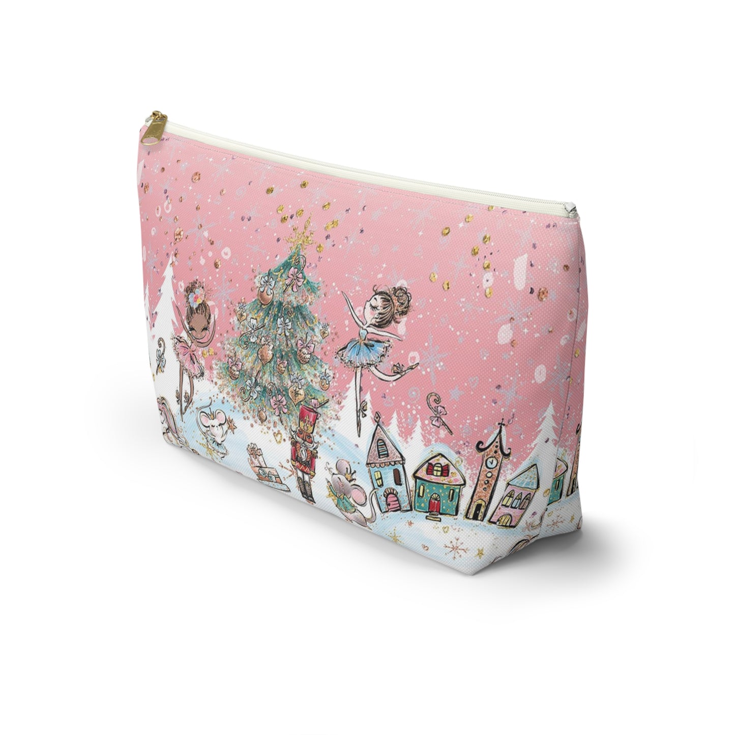 Nutcracker Cosmetic Pouch w T-bottom, Accessory Pouch - Pink Nutcracker Ballet Makeup Bag