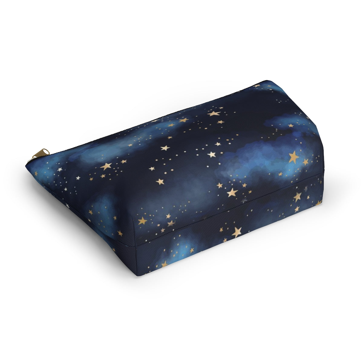 Personalized Starry Night Cosmetic Pouch w T-bottom, Accessory Pouch - Midnight Blue Clouds Gold Stars