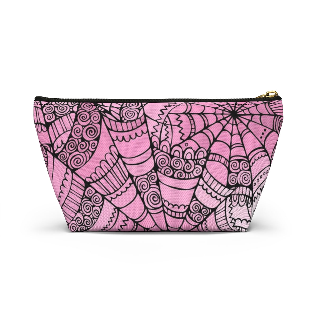 Curly Spiderweb Cosmetic Pouch w T-bottom, Accessory Pouch - Pink Bubblegum Goth Spider Web