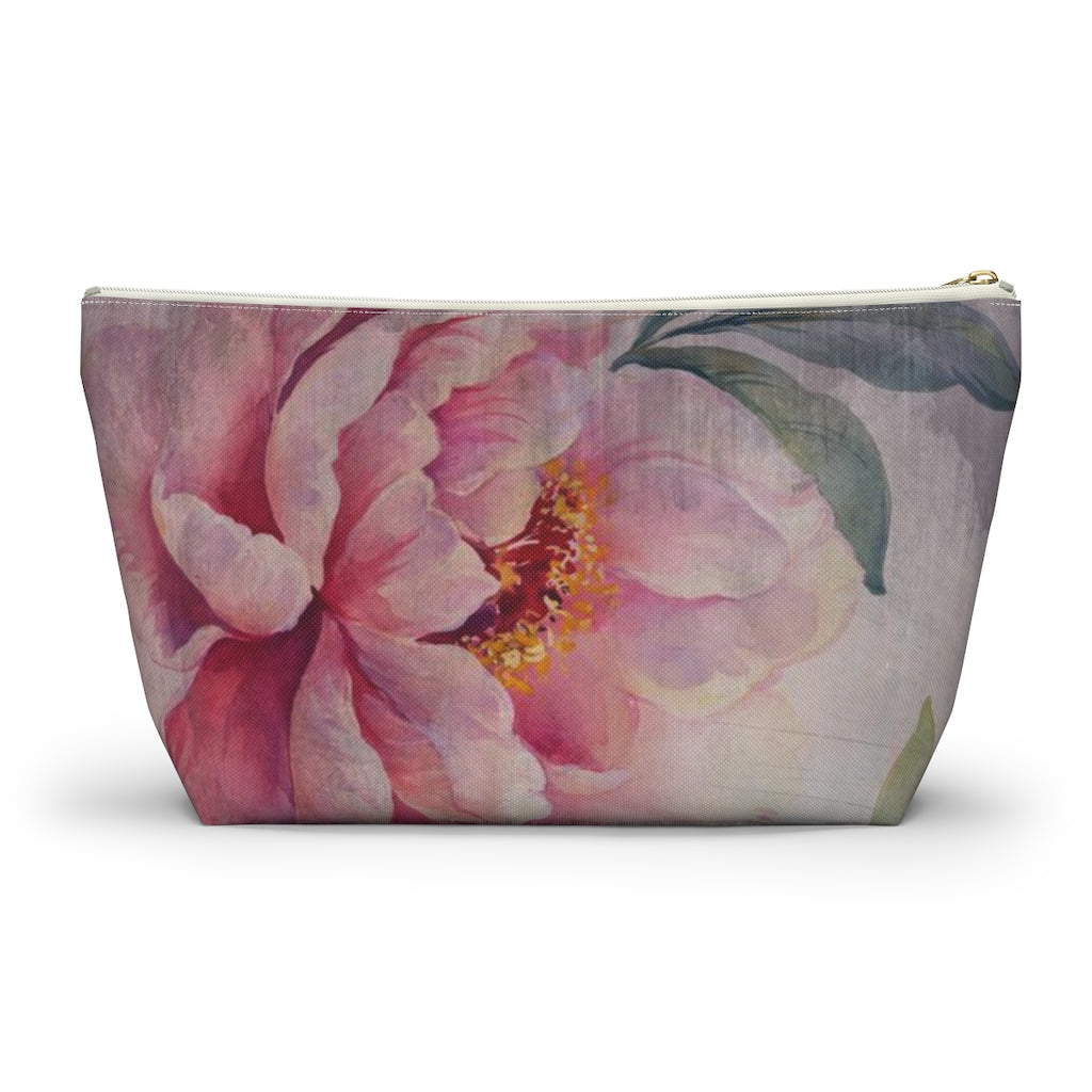 Rose Cosmetic Pouch w T-bottom, Accessory Pouch, Dusky Pink