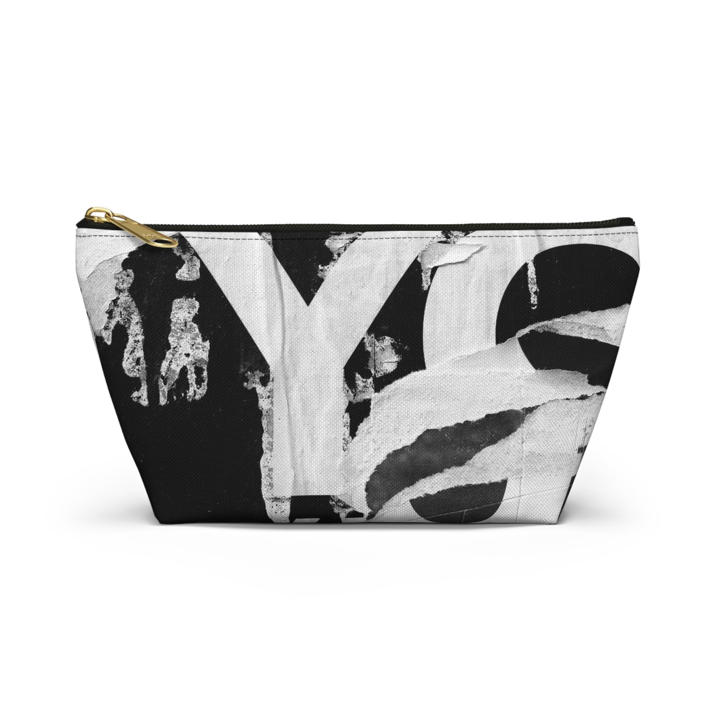 Urban Street Art Cosmetic Pouch w T-bottom, Accessory Pouch - Torn Poster Street Art Makeup Bag - Black and White YO Bag 15