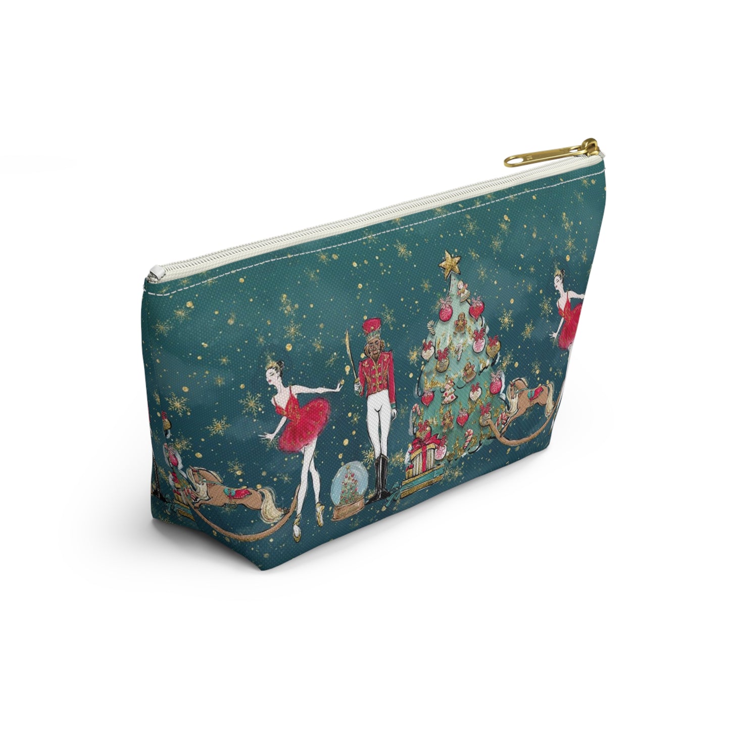 Nutcracker Ballet Cosmetic Pouch w T-bottom, Accessory Pouch - Emerald Green Nutcracker Ballet Makeup Bag