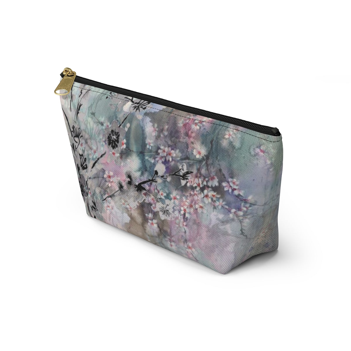 Sakura Cosmetic Pouch w T-bottom, Accessory Pouch - Watercolor Cherry Blossom