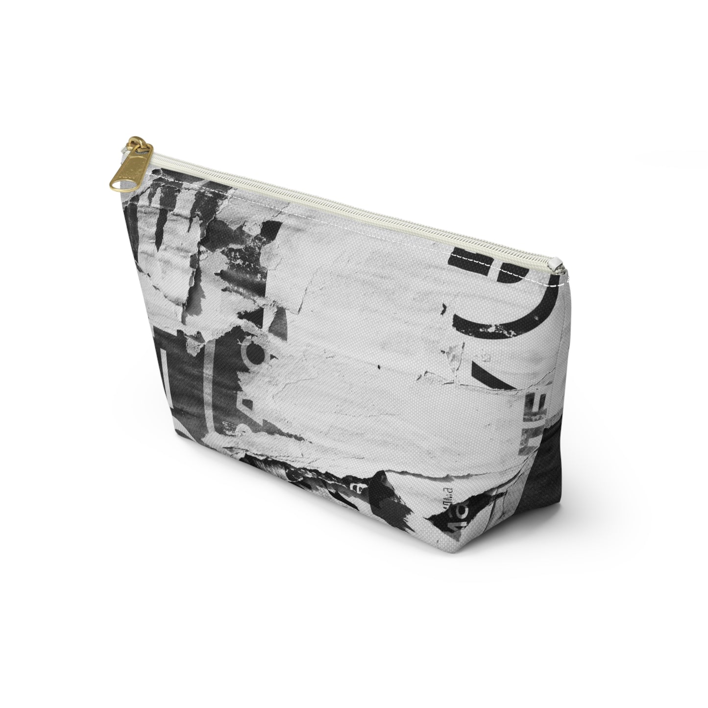 Urban Street Art Cosmetic Pouch w T-bottom, Accessory Pouch - Torn Poster Street Art Makeup Bag - Black and White Five Bag 22