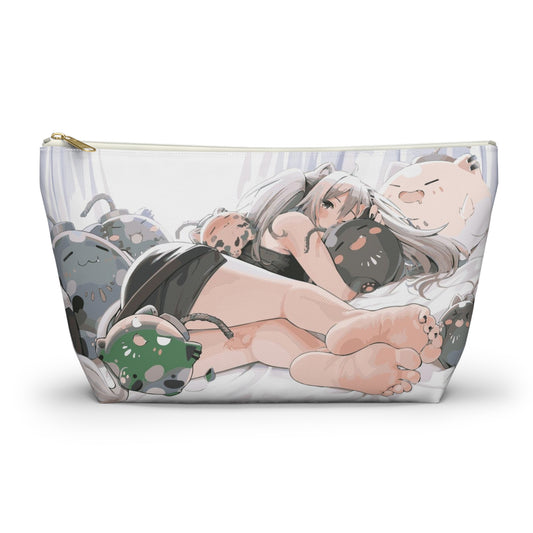 Anime Girl Cosmetic Pouch w T-bottom, Accessory Pouch, Anime Makeup Bag