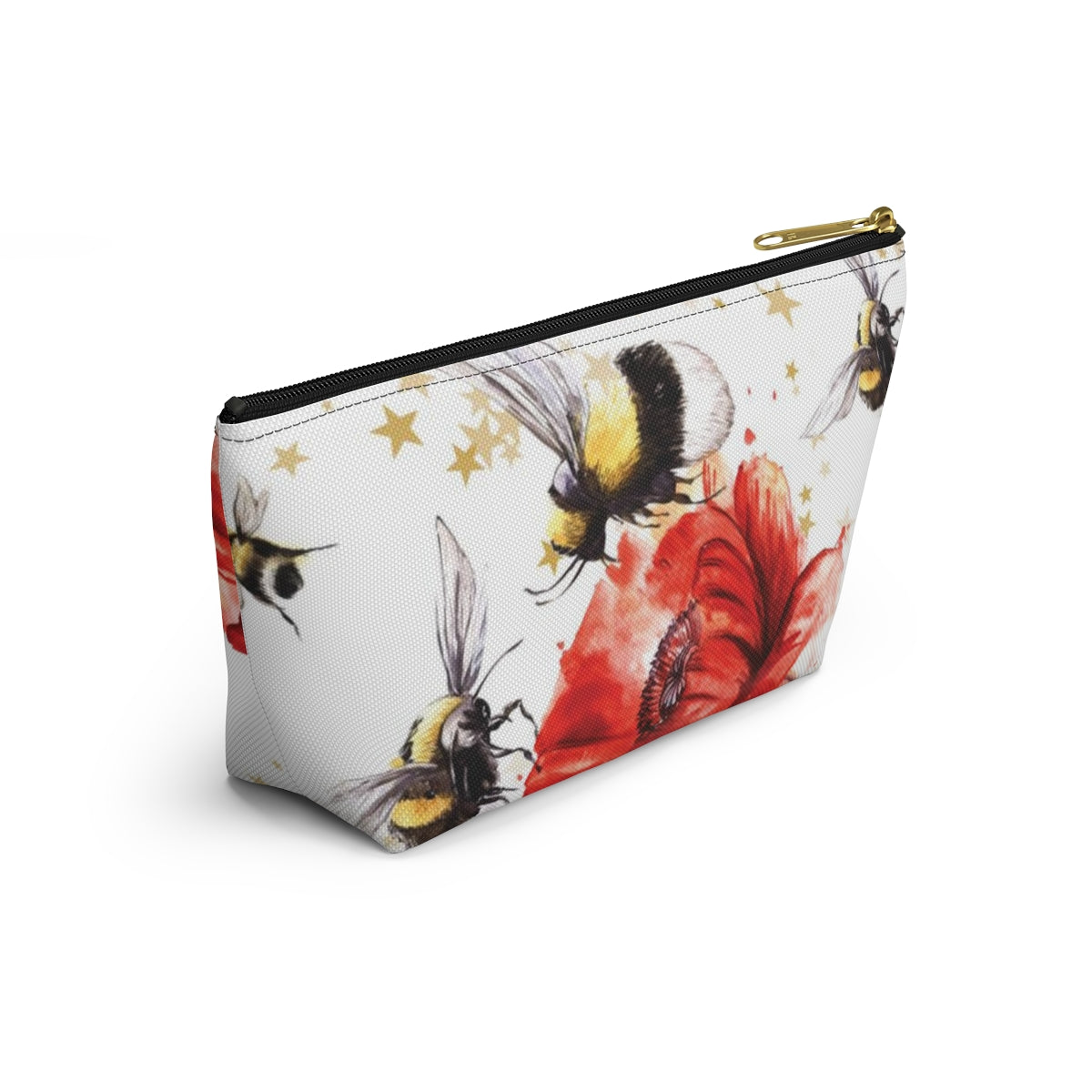 Bumblebee Cosmetic Pouch w T-bottom, Accessory Pouch, Red Poppy