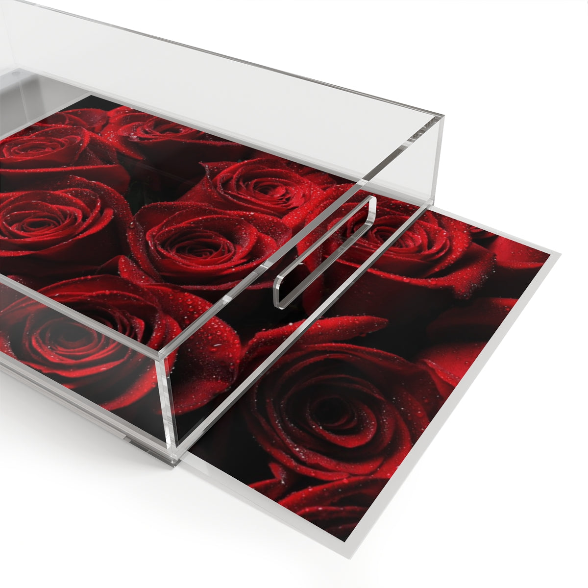 Personalized Red Rose Acrylic Serving Tray, Leopard Print and Dew on Red Roses