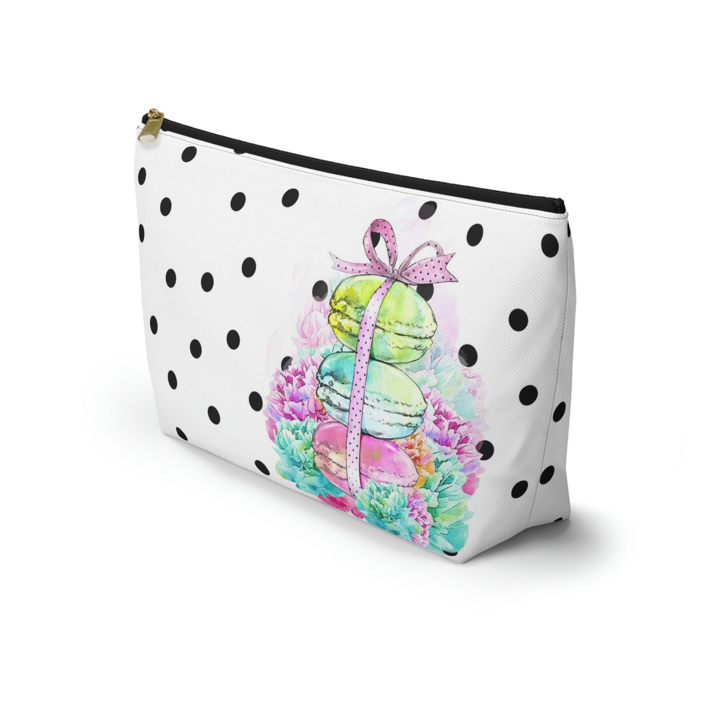 Personalized Macarons Cosmetic Pouch w T-bottom, Accessory Pouch, Macaron Polka Dot