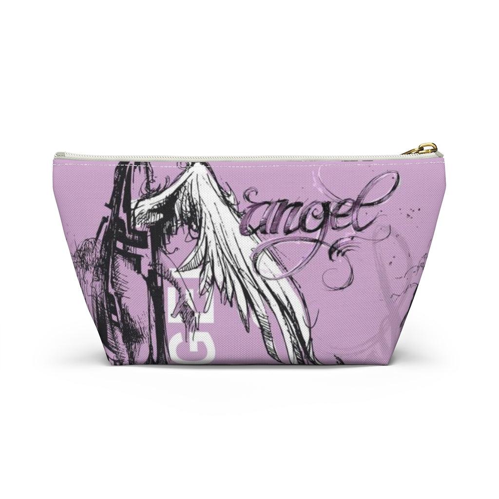 Angel Wing Cosmetic Pouch w T-bottom, Accessory Pouch, Purple