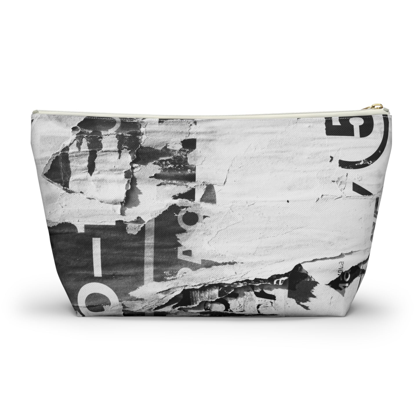 Urban Street Art Cosmetic Pouch w T-bottom, Accessory Pouch - Torn Poster Street Art Makeup Bag - Black and White Five Bag 22