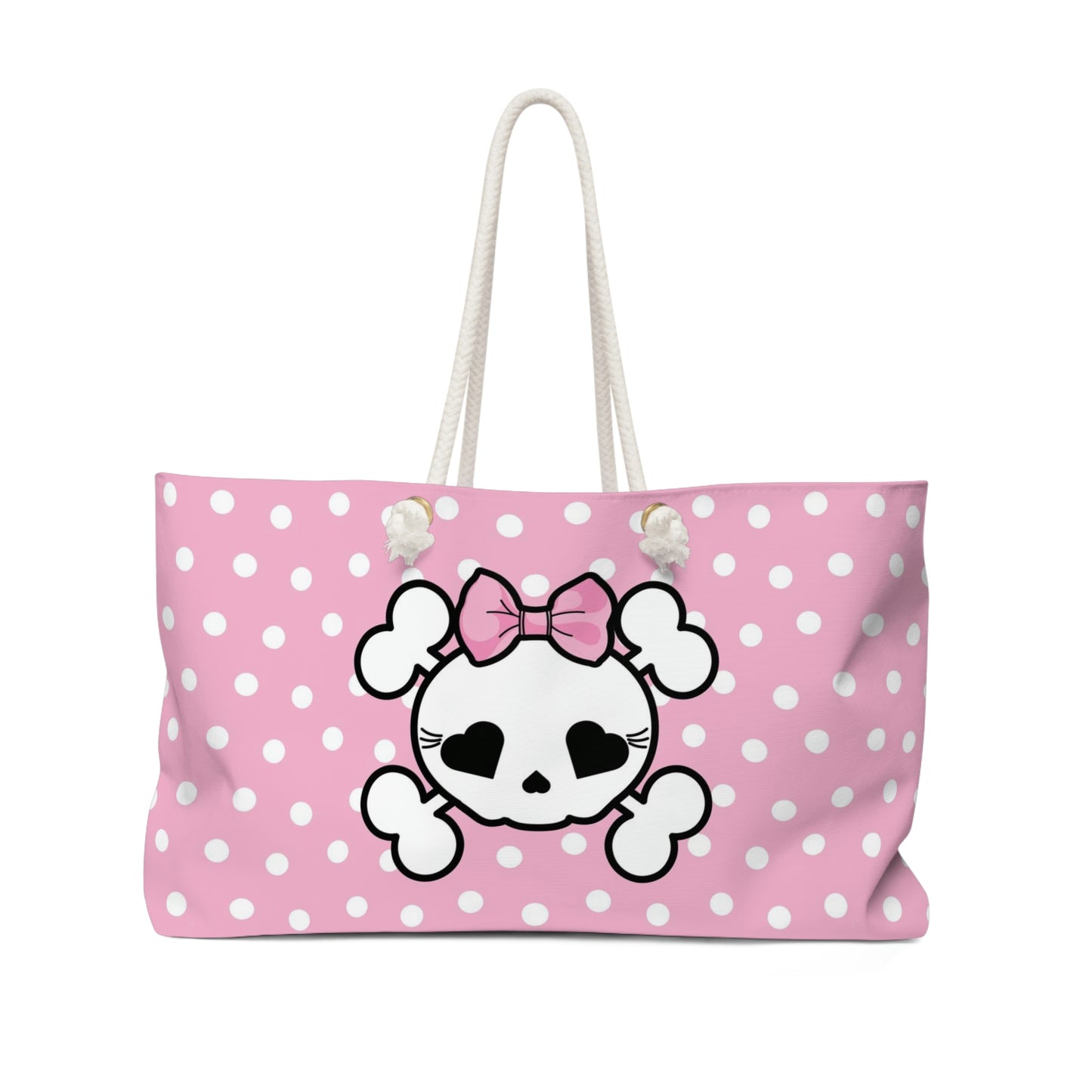 Pink Polka Dot Candy Skull Tote - Sugar Skull Weekender Bag - Pink Sugar Skull Tote