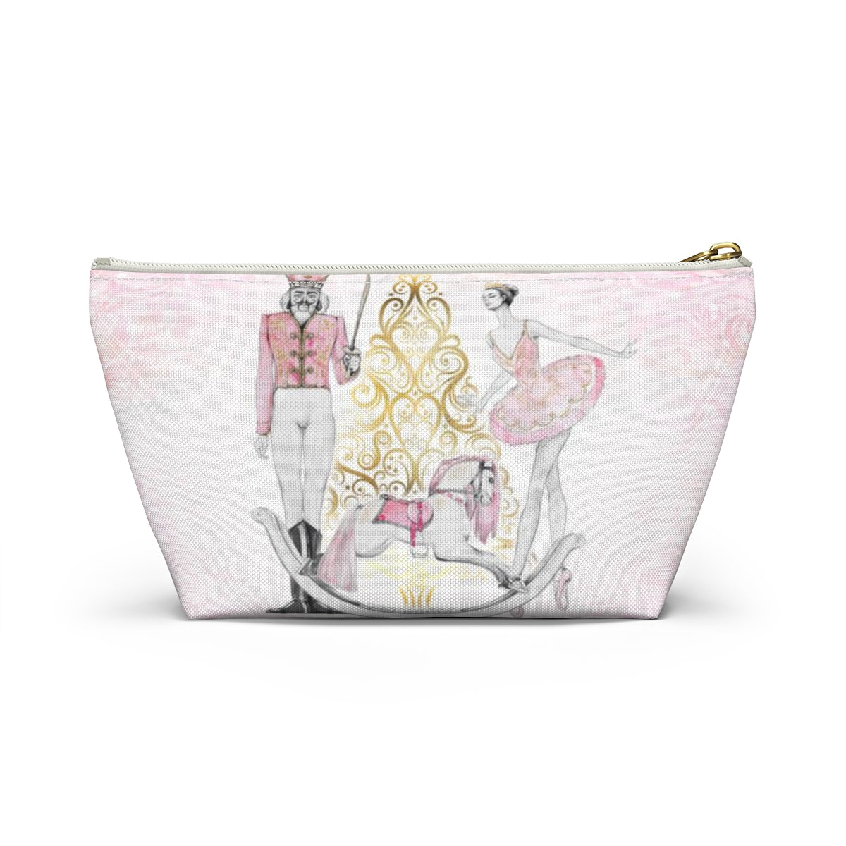 Personalized Nutcracker Ballet Cosmetic Pouch w T-bottom, Accessory Pouch, Pink and Gold