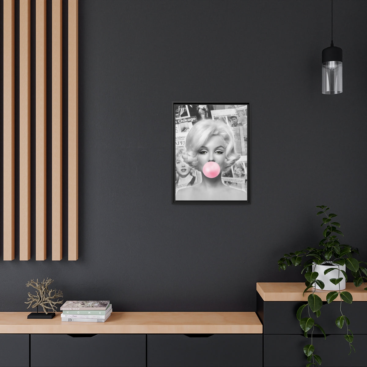 Marilyn Monroe Wall Canvas, Matte Canvas, Black Frame - International News Marilyn Bubblegum