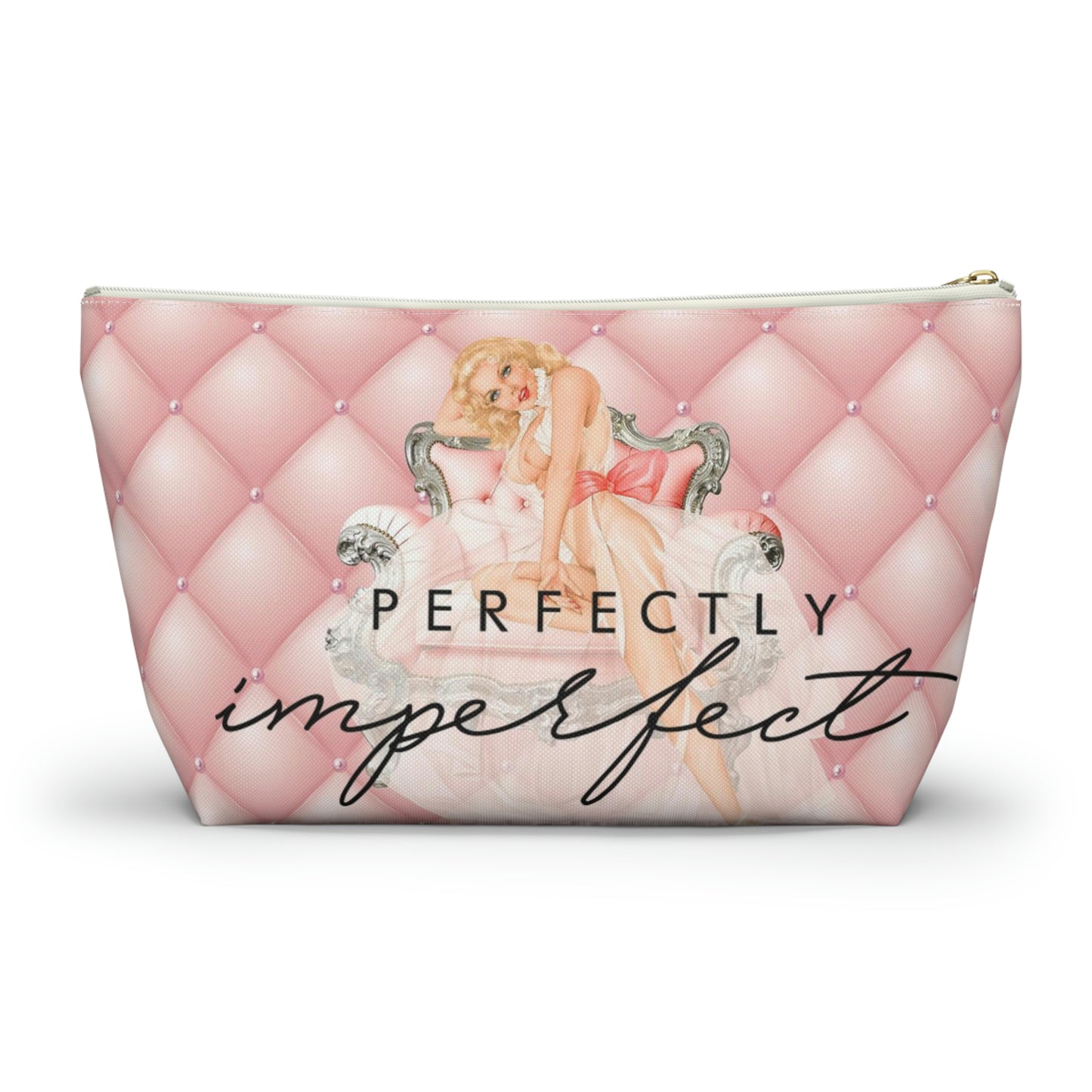 Pinup Girl Cosmetic Pouch w T-bottom, Accessory Pouch - Perfectly Imperfect Pink Peach