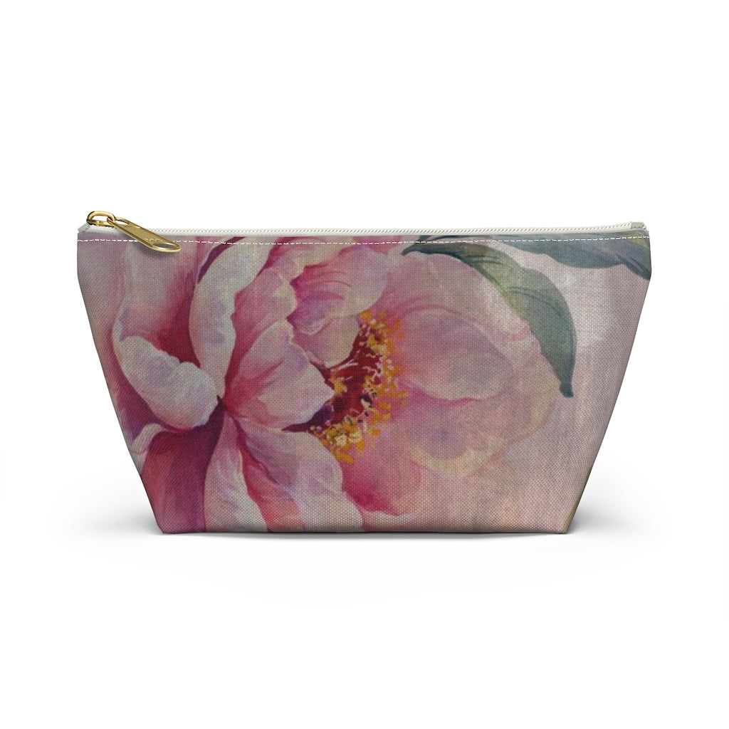 Rose Cosmetic Pouch w T-bottom, Accessory Pouch, Dusky Pink