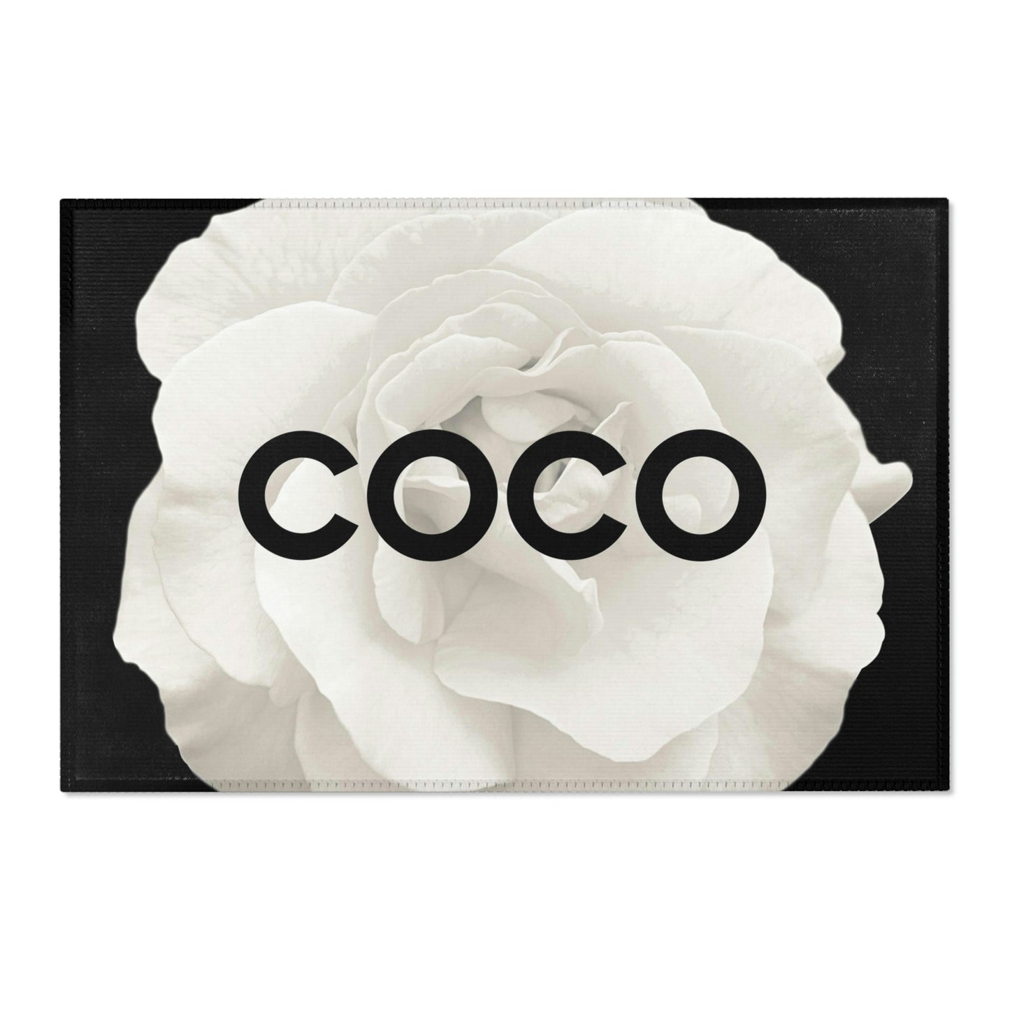 Personalized Black COCO Rose Area Rug, Black and Cream Rose Rug - Custom Designer Area Rug