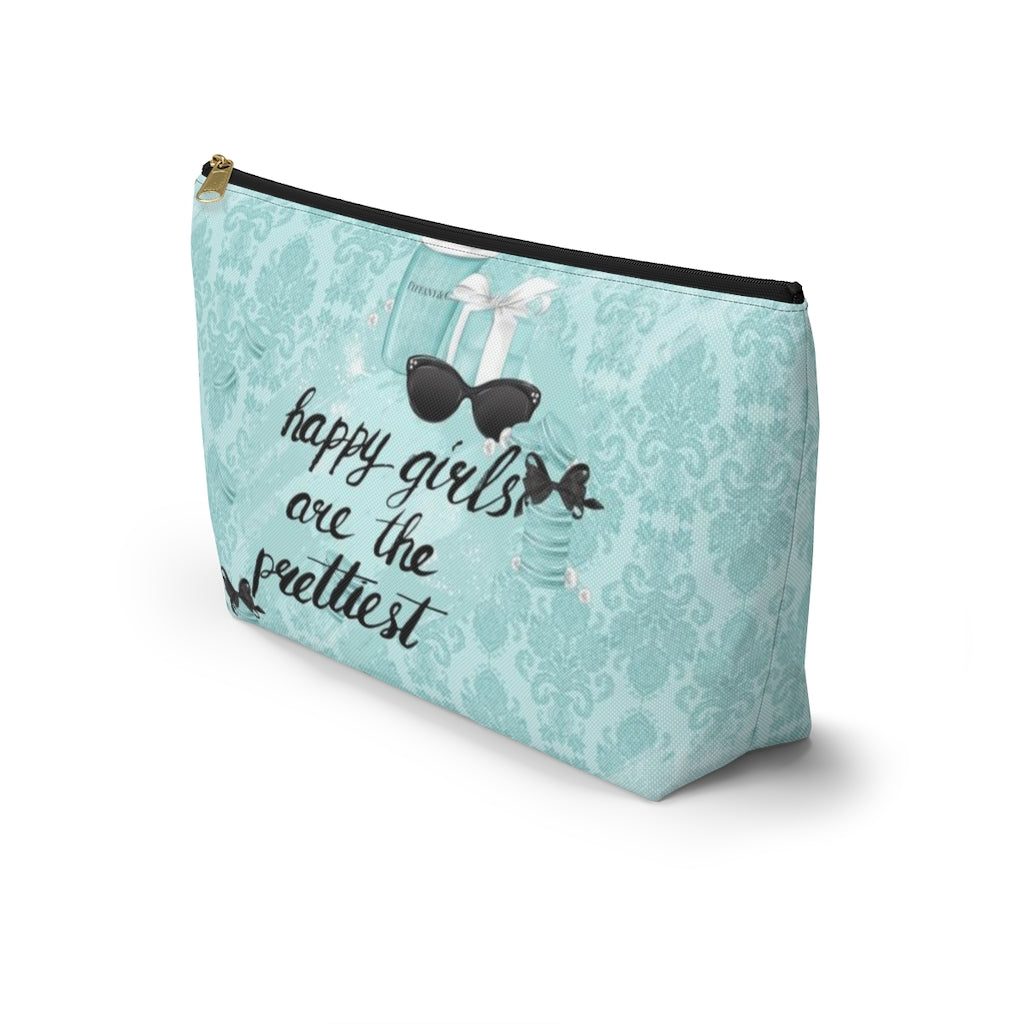 Happy Girls are the Prettiest Cosmetic Pouch w T-bottom, Accessory Pouch, Breakfast at Tiffany