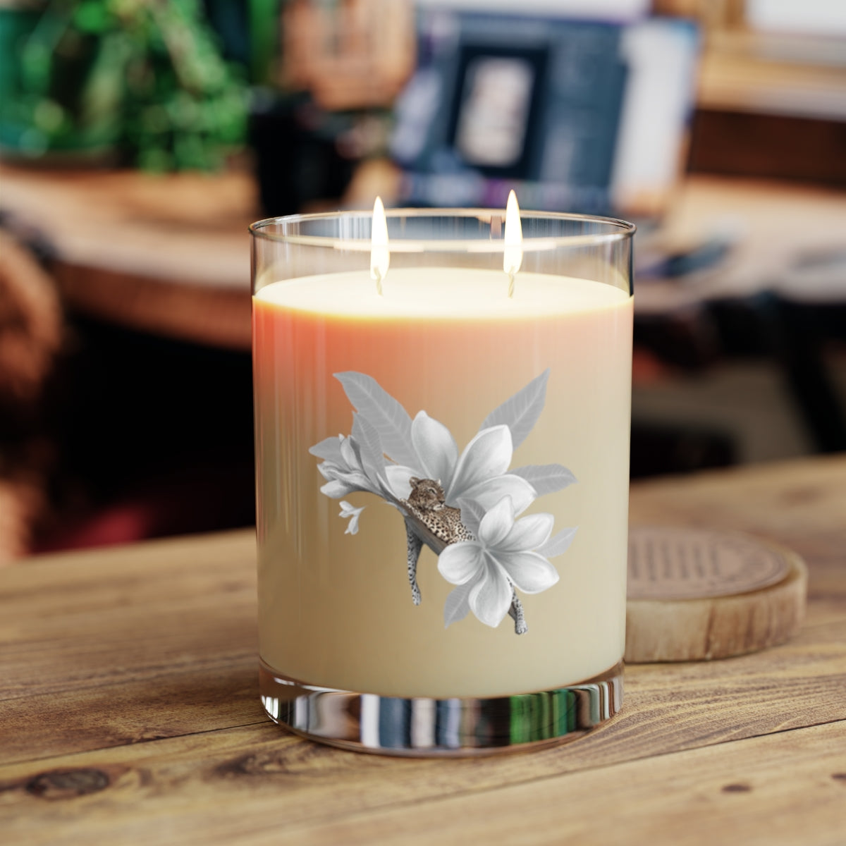 Personalized Leopard Scented Candle - Full Glass, 11oz - Flower