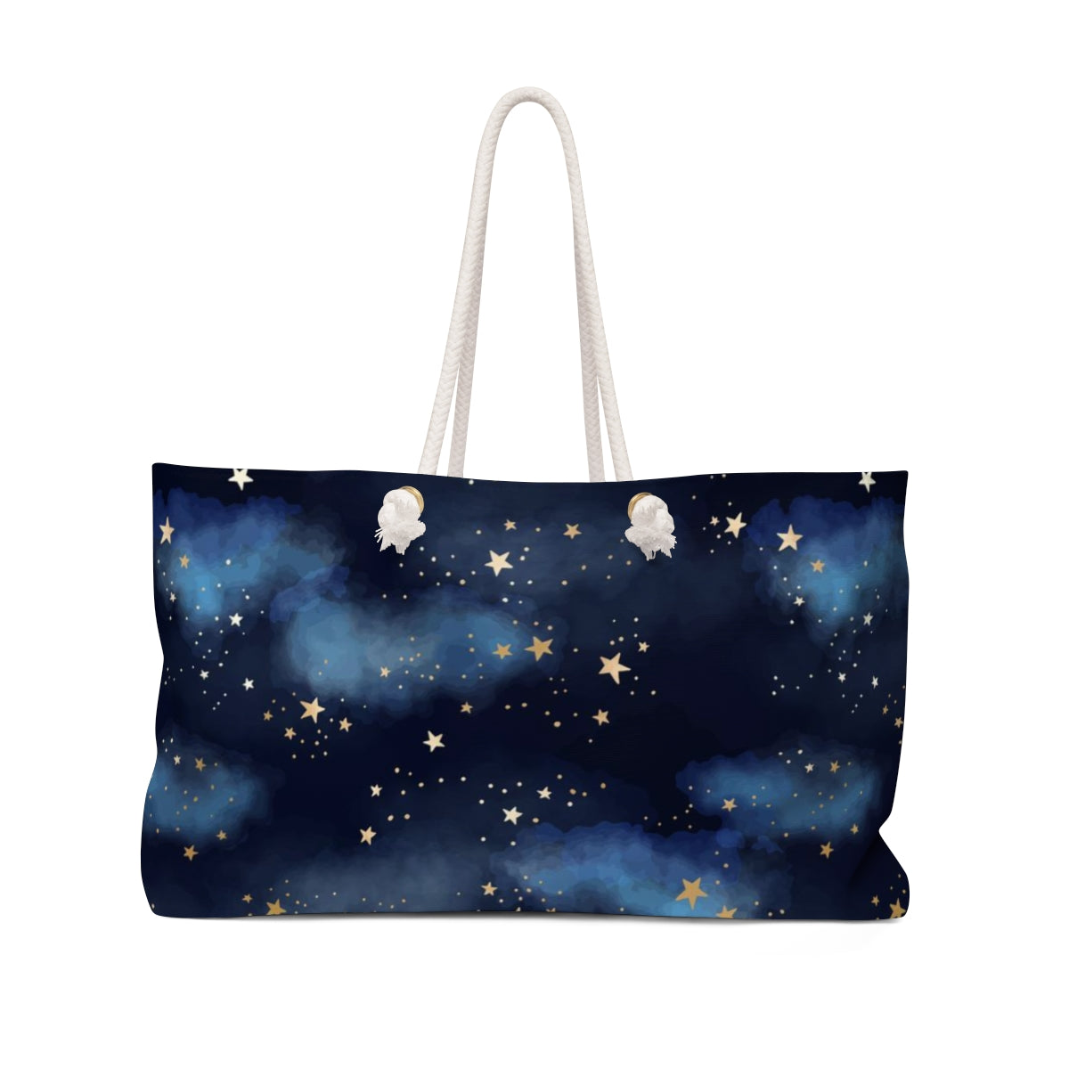 Personalized Starry Night Tote Bag - Weekender Bag, Rope Tote, Midnight Blue Clouds and Stars