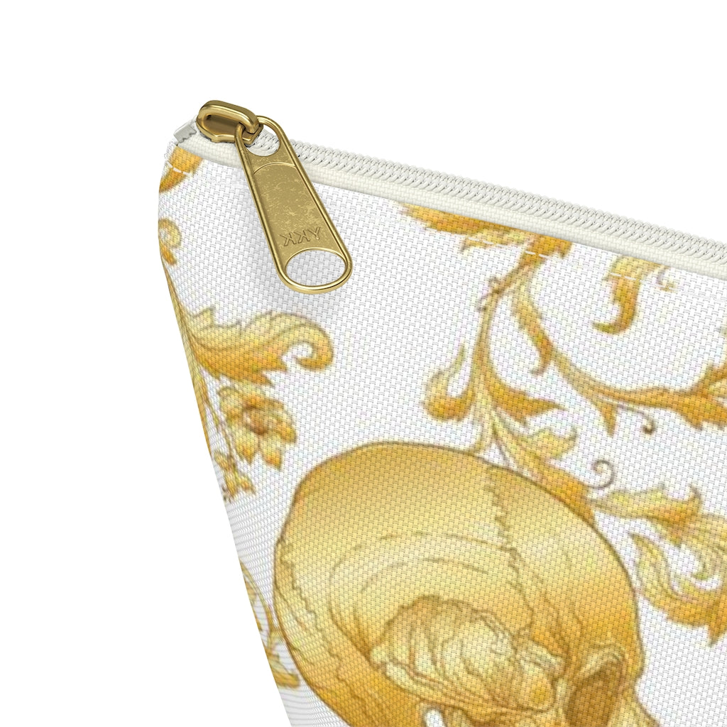 Gilded Skull Cosmetic Pouch w T-bottom, Accessory Pouch