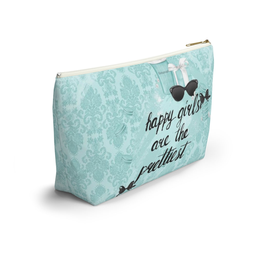 Happy Girls are the Prettiest Cosmetic Pouch w T-bottom, Accessory Pouch, Breakfast at Tiffany