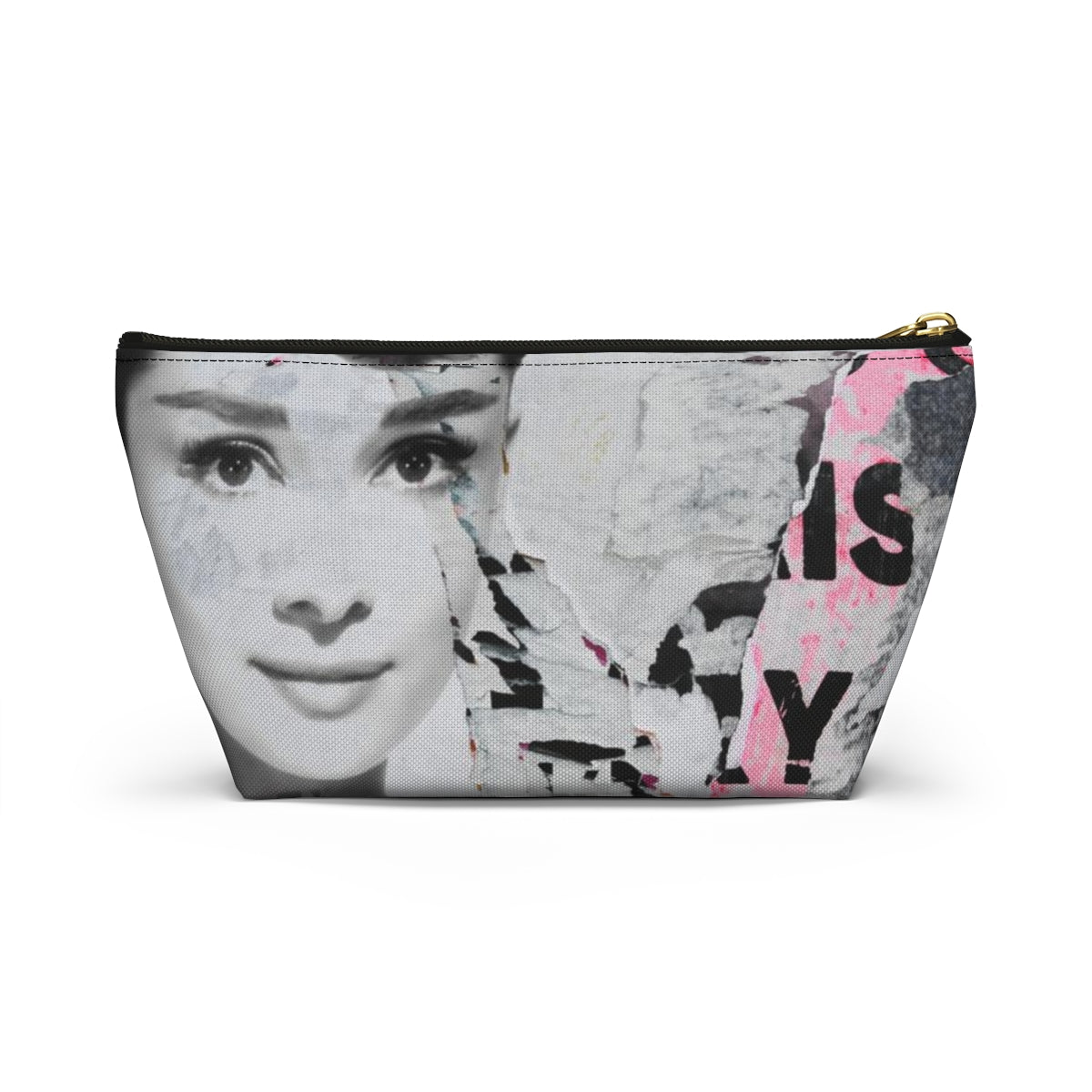 Audrey Hepburn Cosmetic Pouch w T-bottom, Accessory Pouch, Distressed Poster