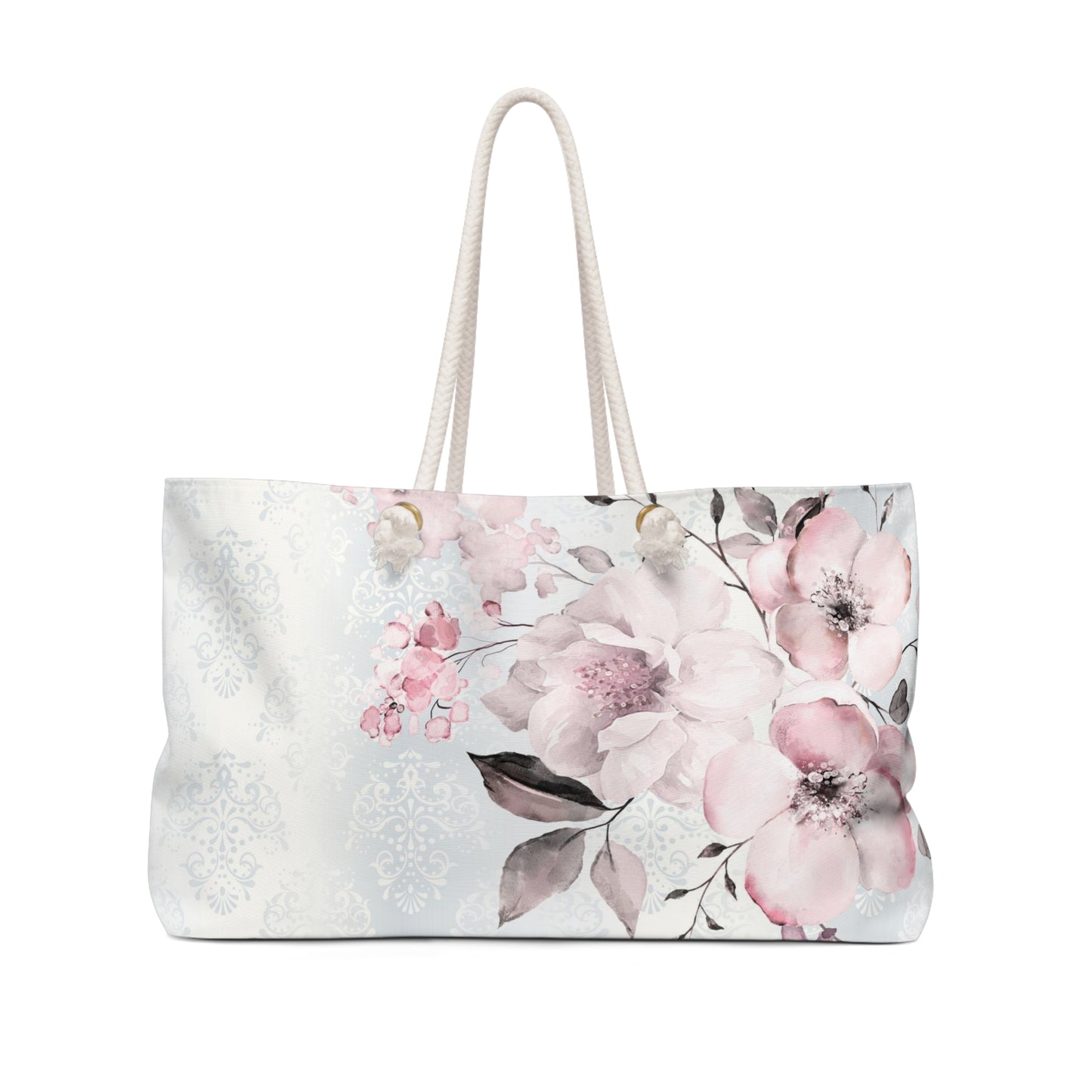 Personalized Wedding Tote Bag - Weekender Bag, Rope Tote, Pink Flower Damask