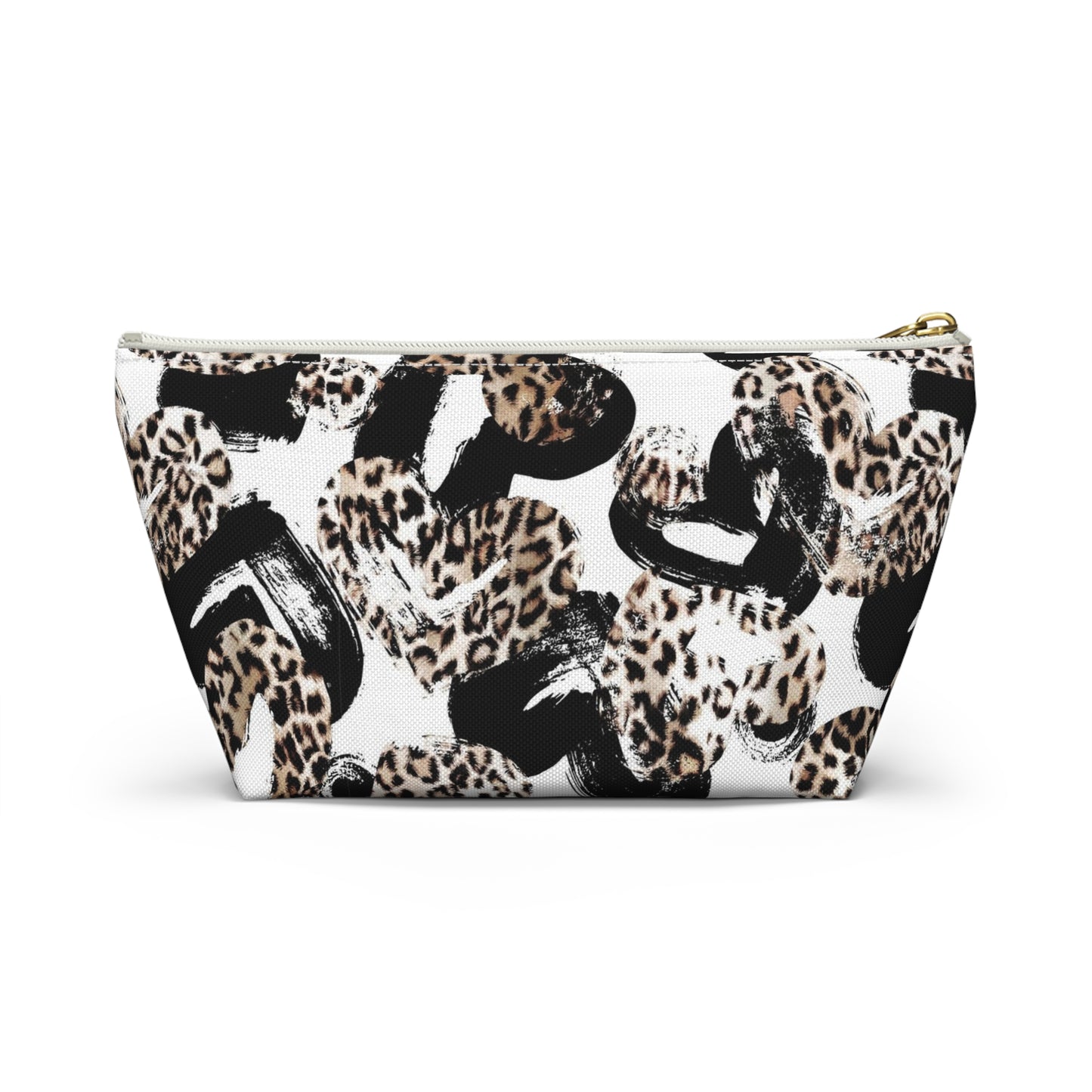 Personalized Leopard Hearts Cosmetic Pouch w T-bottom, Accessory Pouch