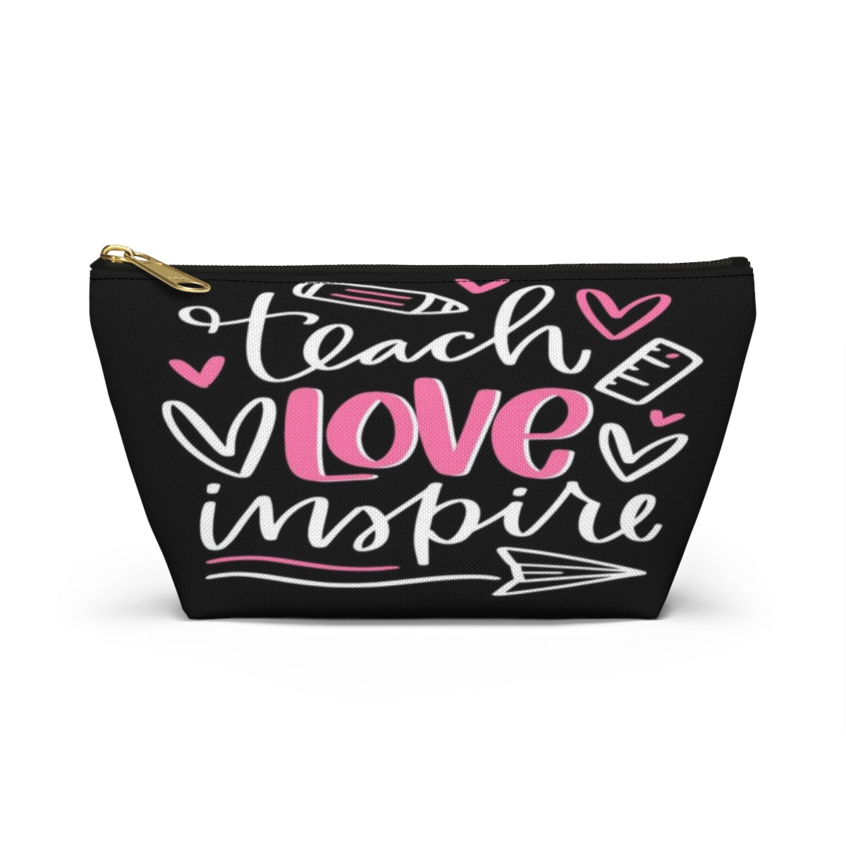 Teach Love Inspire Cosmetic Pouch w T-bottom, Accessory Pouch, Pink