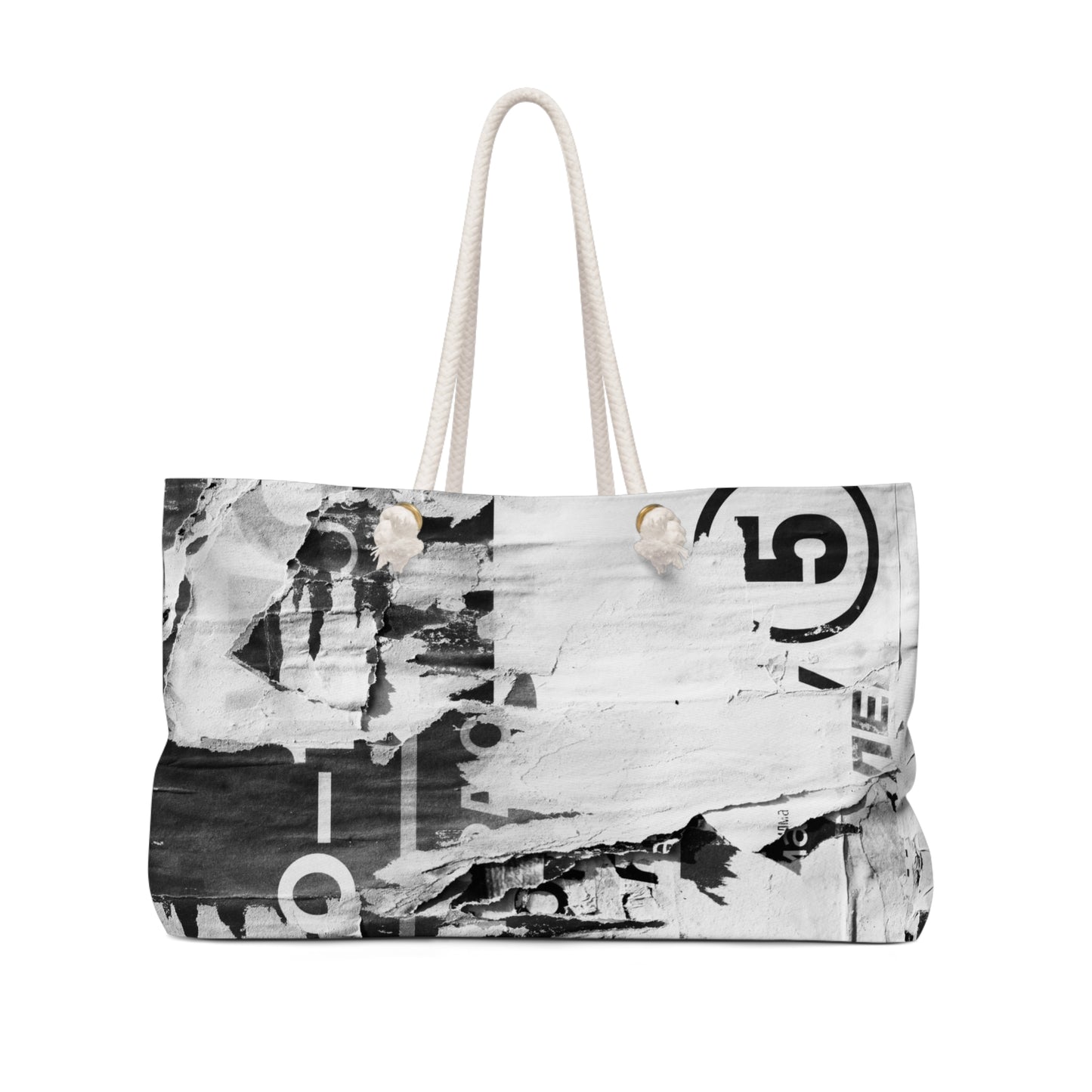 Urban Street Art Bag, Weekender Bag, Rope Tote - Torn Poster Street Art Tote - Black and White Five Bag 22