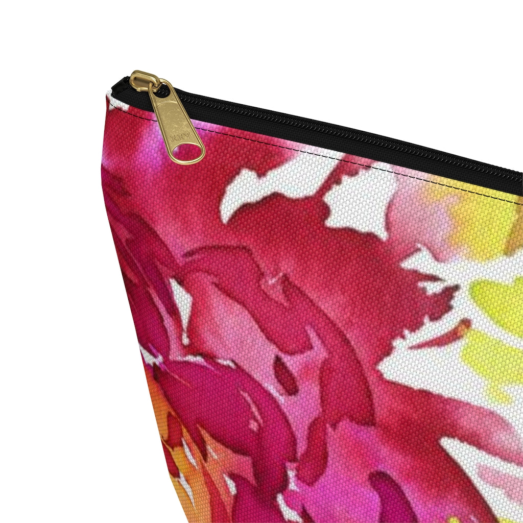 Bright Floral Cosmetic Pouch w T-bottom, Accessory Pouch, Pink