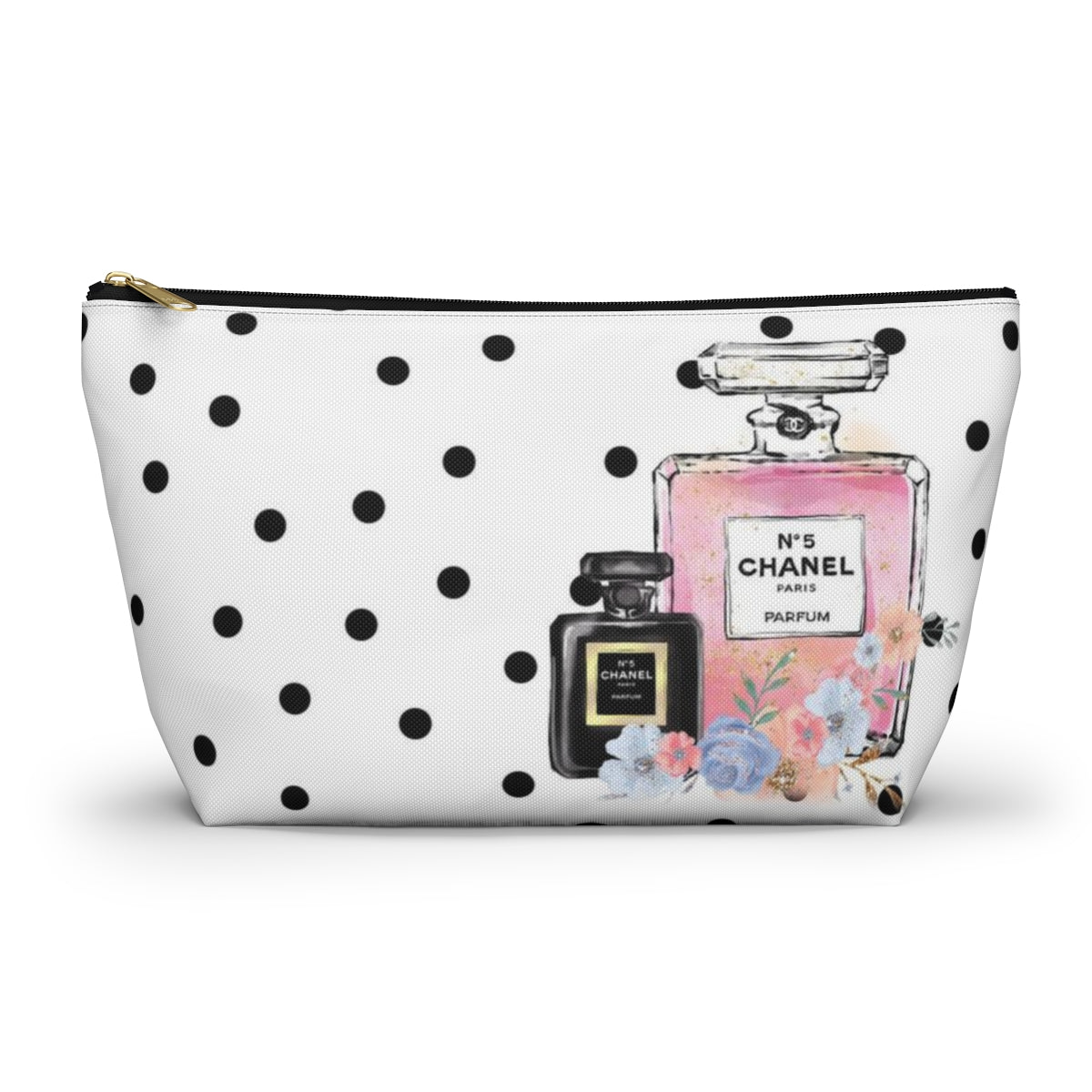 Personalized Perfume Cosmetic Pouch w T-bottom, Accessory Pouch, Perfume Bottle Polka Dot