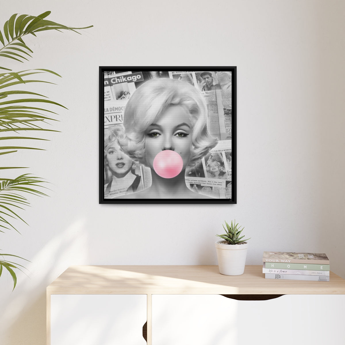 Marilyn Monroe Wall Canvas, Matte Canvas, Black Frame - International News Marilyn Bubblegum