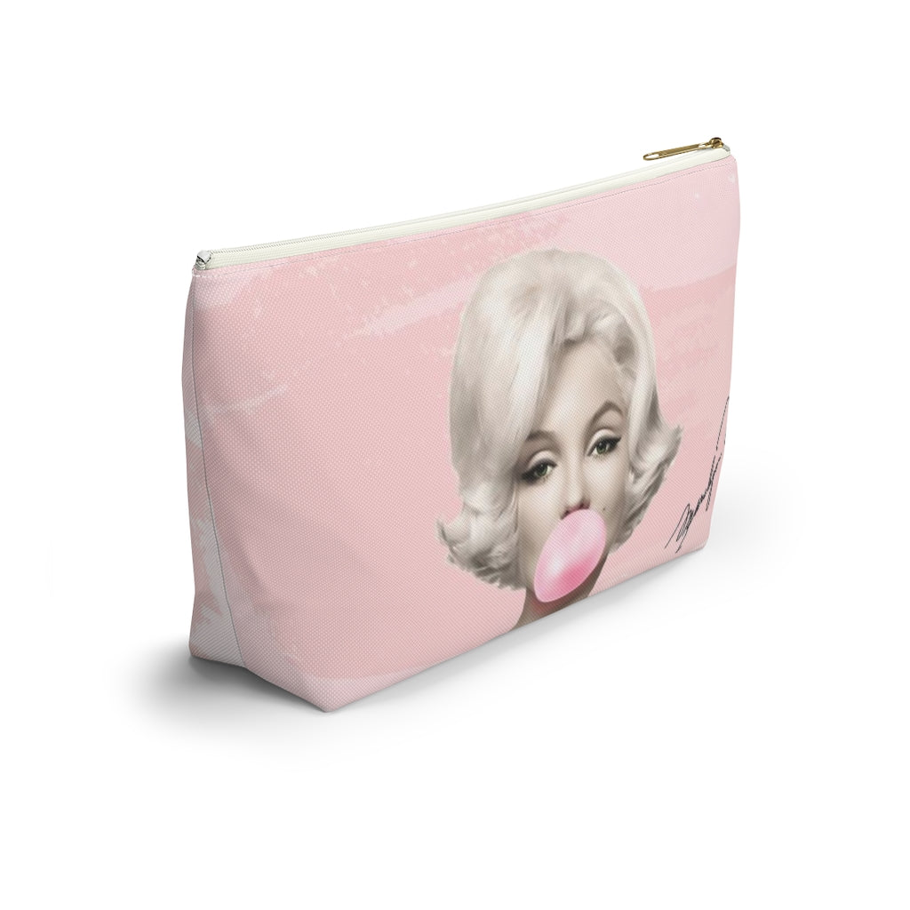 Marilyn Monroe Cosmetic Pouch w T-bottom, Accessory Pouch, Pink Signature