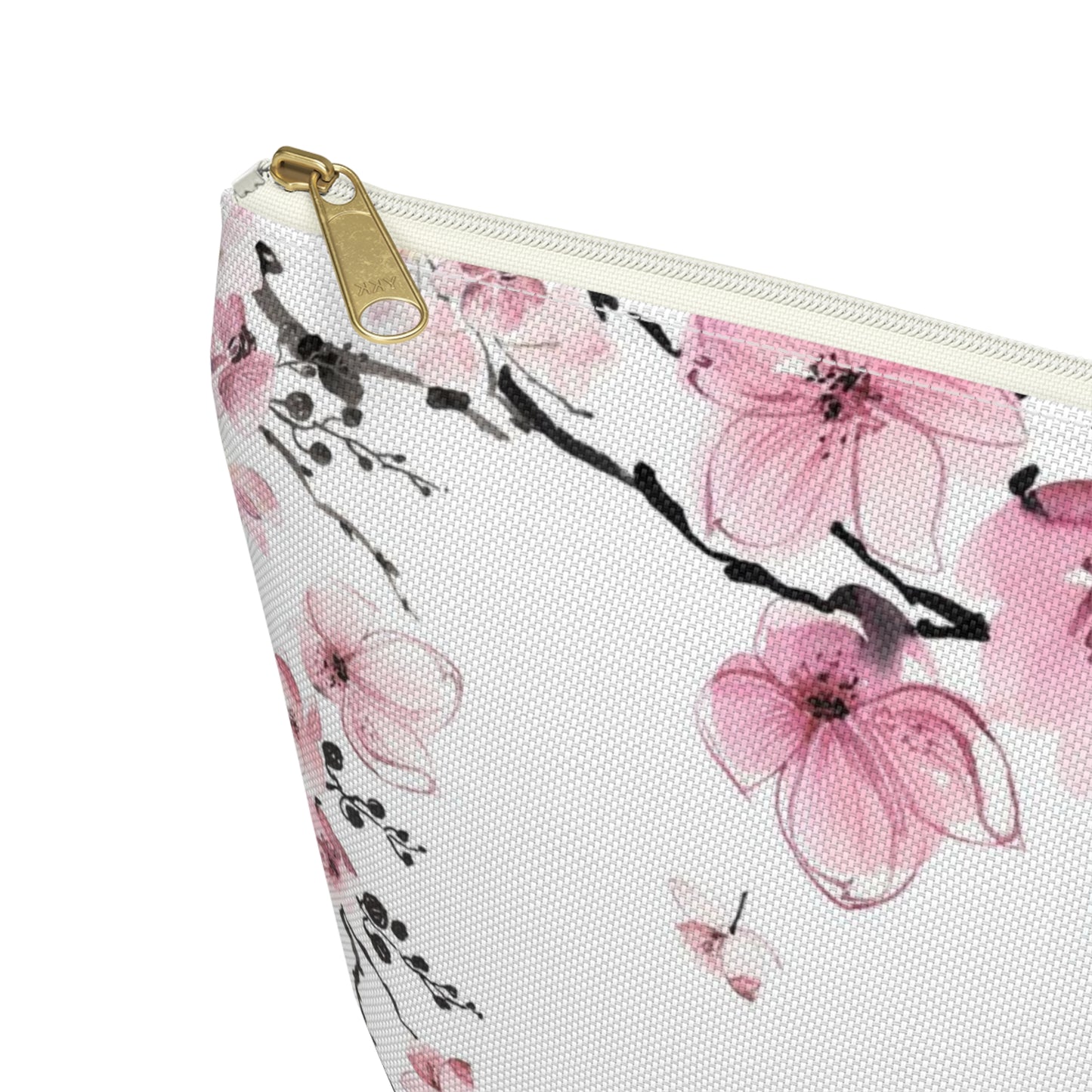 Sakura Cosmetic Pouch w T-bottom, Accessory Pouch - Pink Watercolor Cherry Blossom Makeup Bag