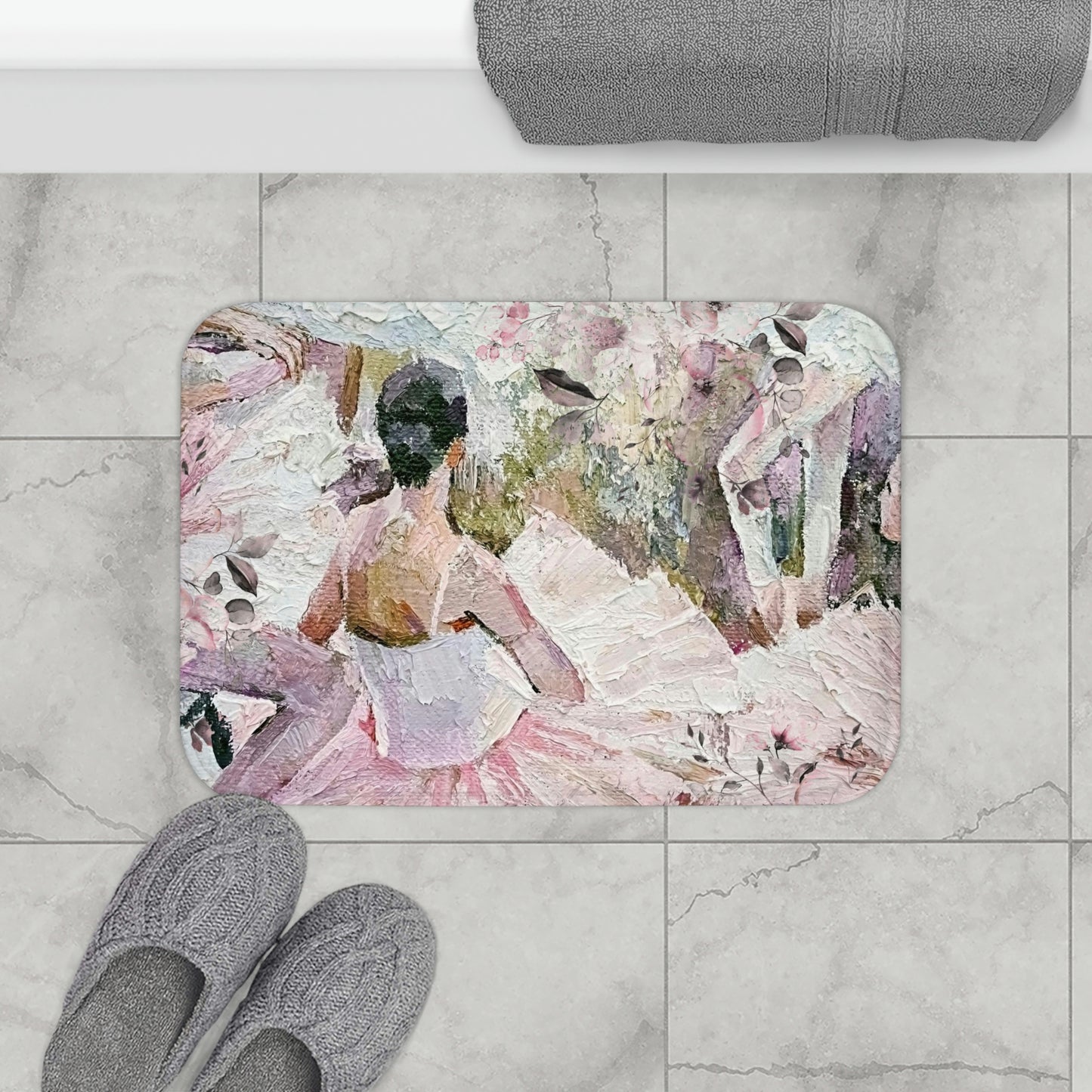 Abstract Ballet Bath Mat - Pink Ballerina Floor Mat - Abstract Oil Painting Tutu Bathroom Shower Mat