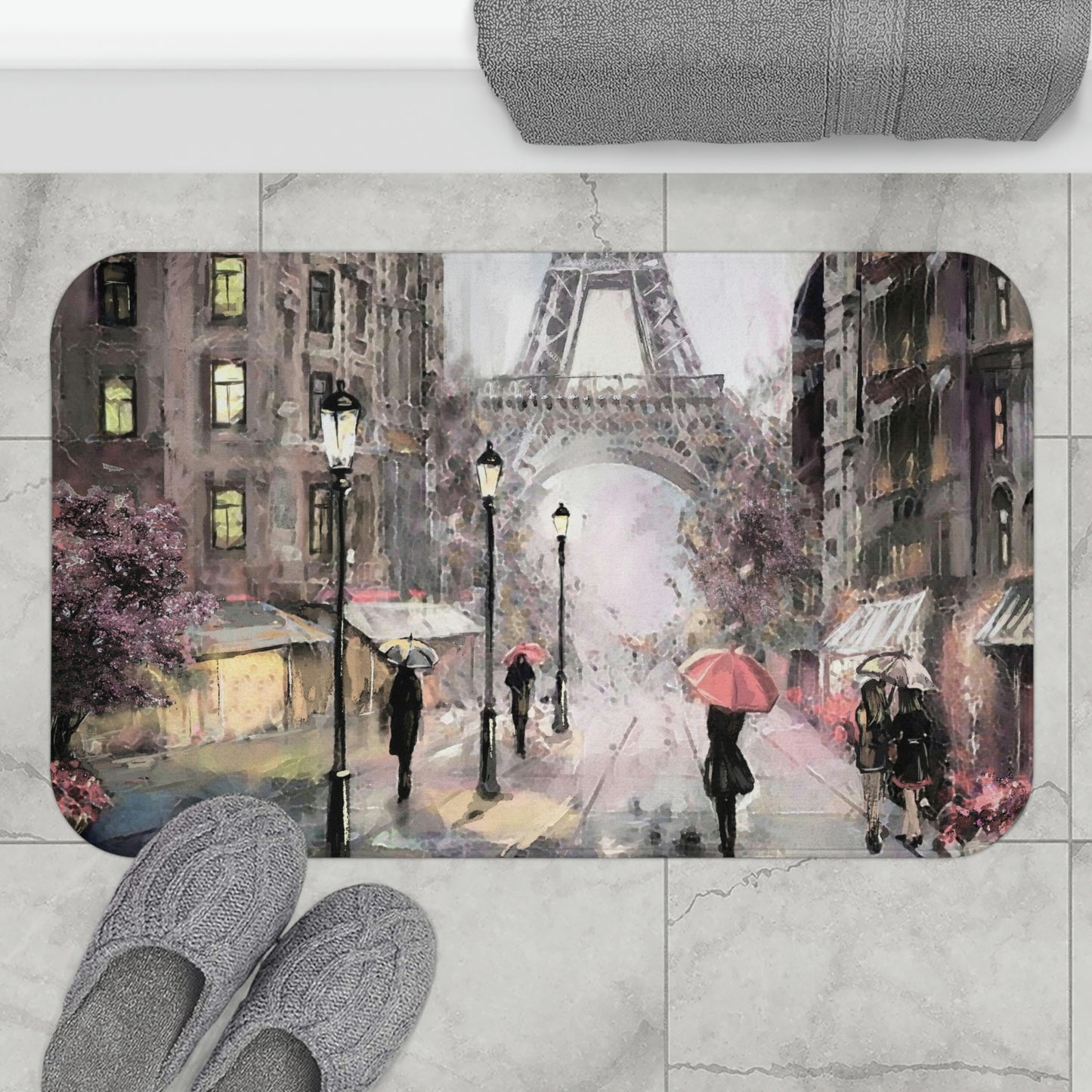 Eiffel Tower in Paris Bath Mat - Personalized Floor Mat - Abstract Paris Painting Fashion Bathroom Shower Mat