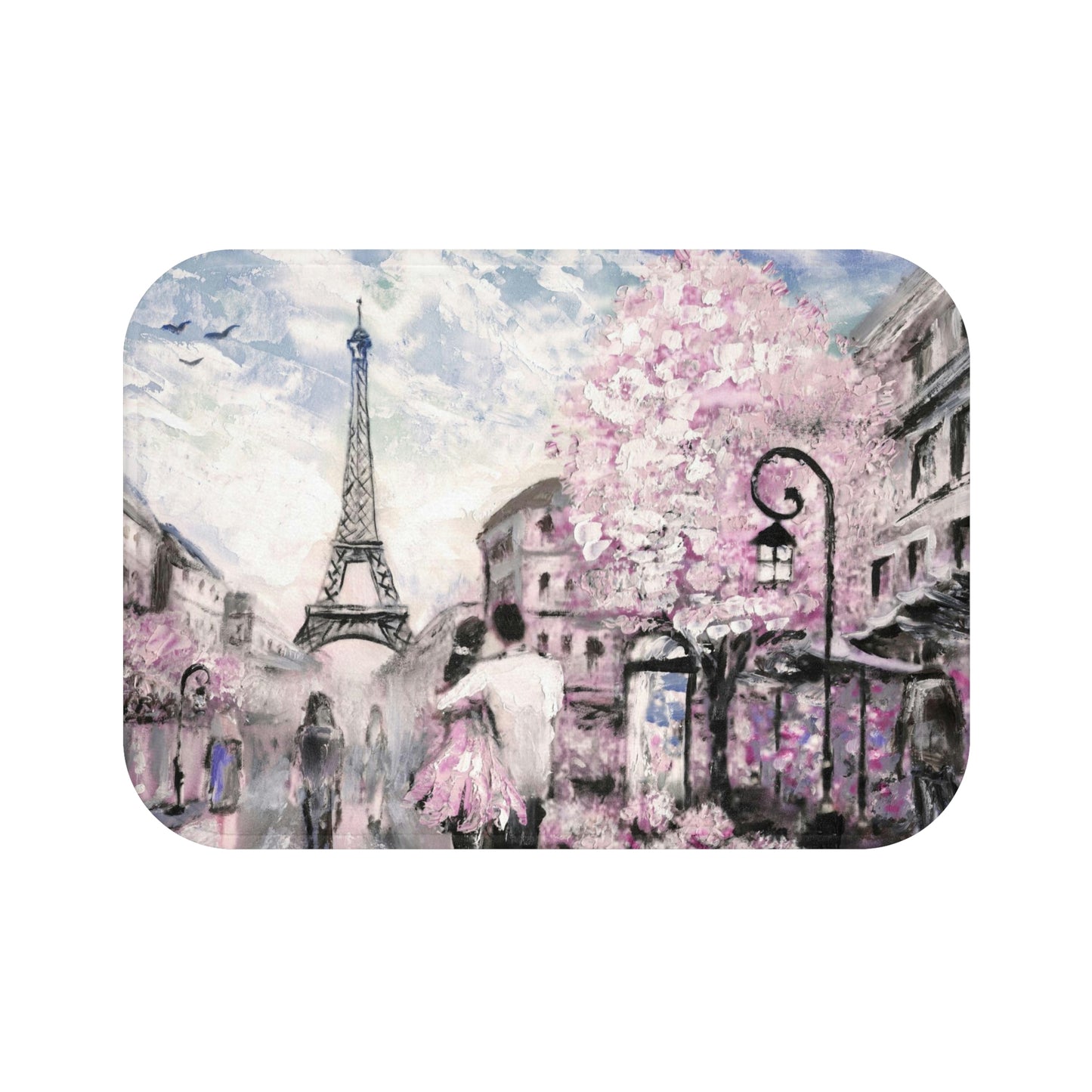 Love in Paris Bath Mat - Personalized Floor Mat - Pink Paris Painting Fashion Bathroom Shower Mat