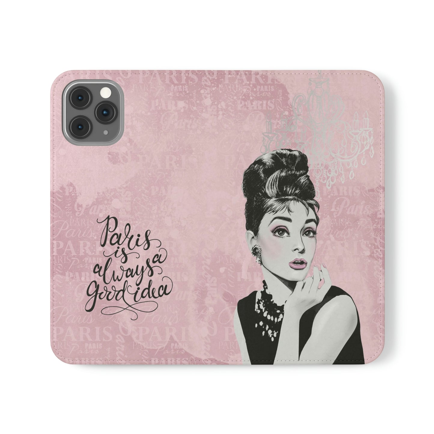 Audrey Hepburn Phone Case, Pink Paris Folio Phone Case, Paris is Always a Good Idea Smart Phone Folding Case