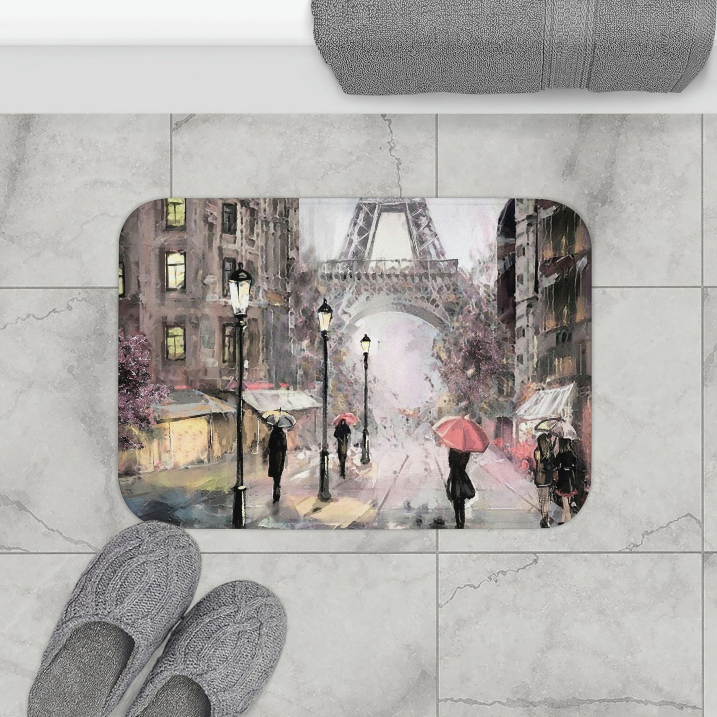 Eiffel Tower in Paris Bath Mat - Personalized Floor Mat - Abstract Paris Painting Fashion Bathroom Shower Mat