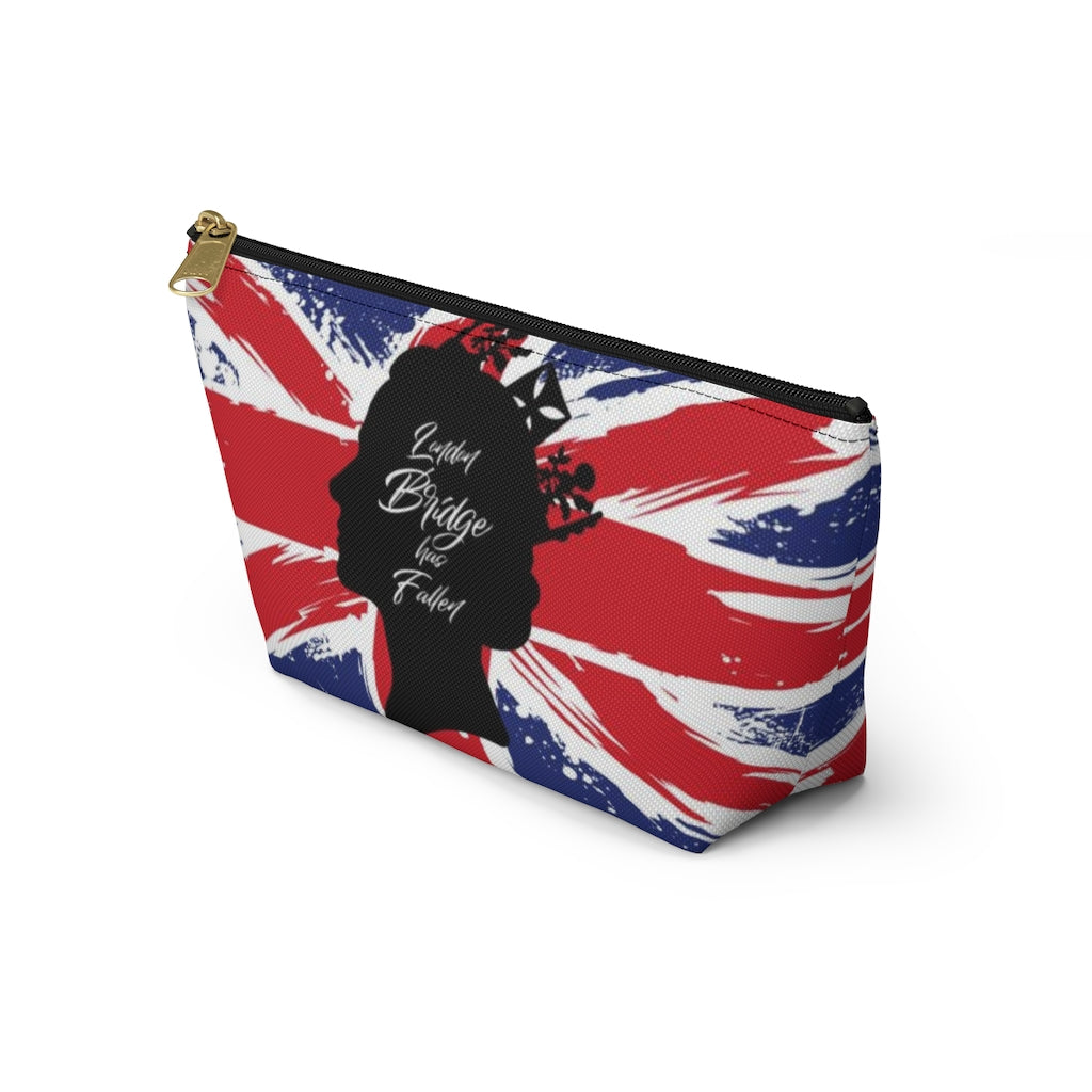 London Bridge has Fallen Cosmetic Pouch w T-bottom, Accessory Pouch, British Flag Queen Elizabeth