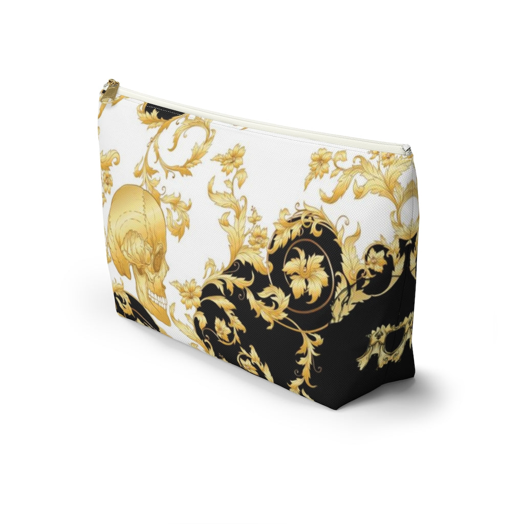 Gilded Skull Cosmetic Pouch w T-bottom, Accessory Pouch