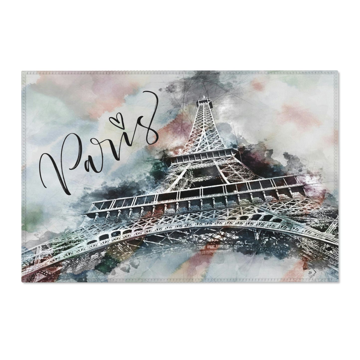 Eiffel Tower Area Rug - Distressed Earth-tone Paris Heart Floor Mat - Custom Designer Area Rug