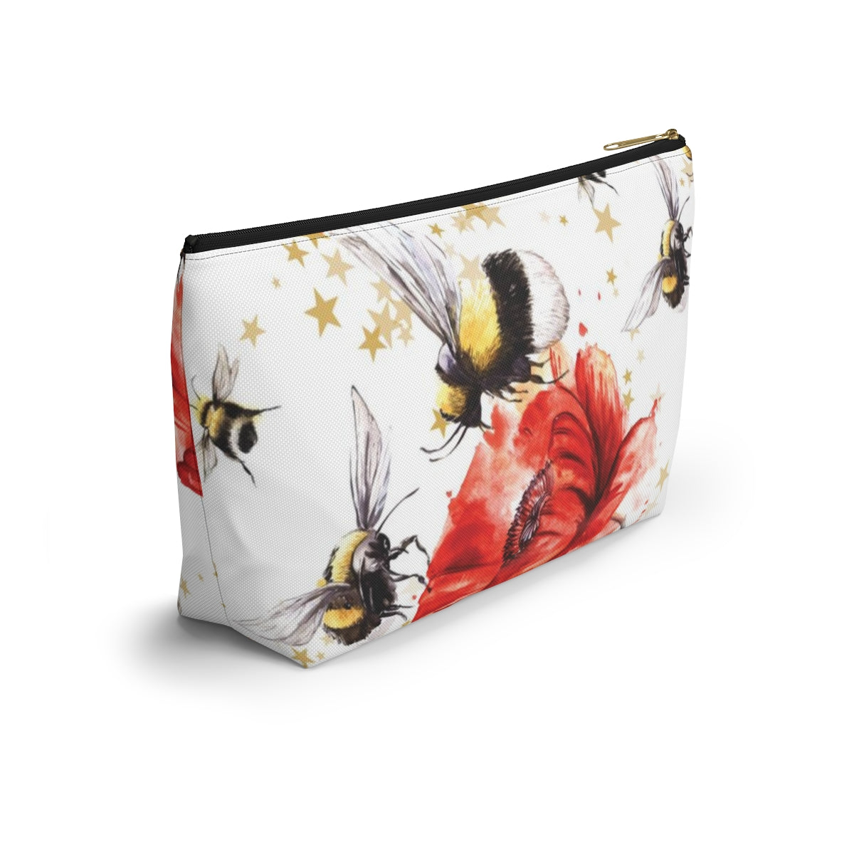 Bumblebee Cosmetic Pouch w T-bottom, Accessory Pouch, Red Poppy