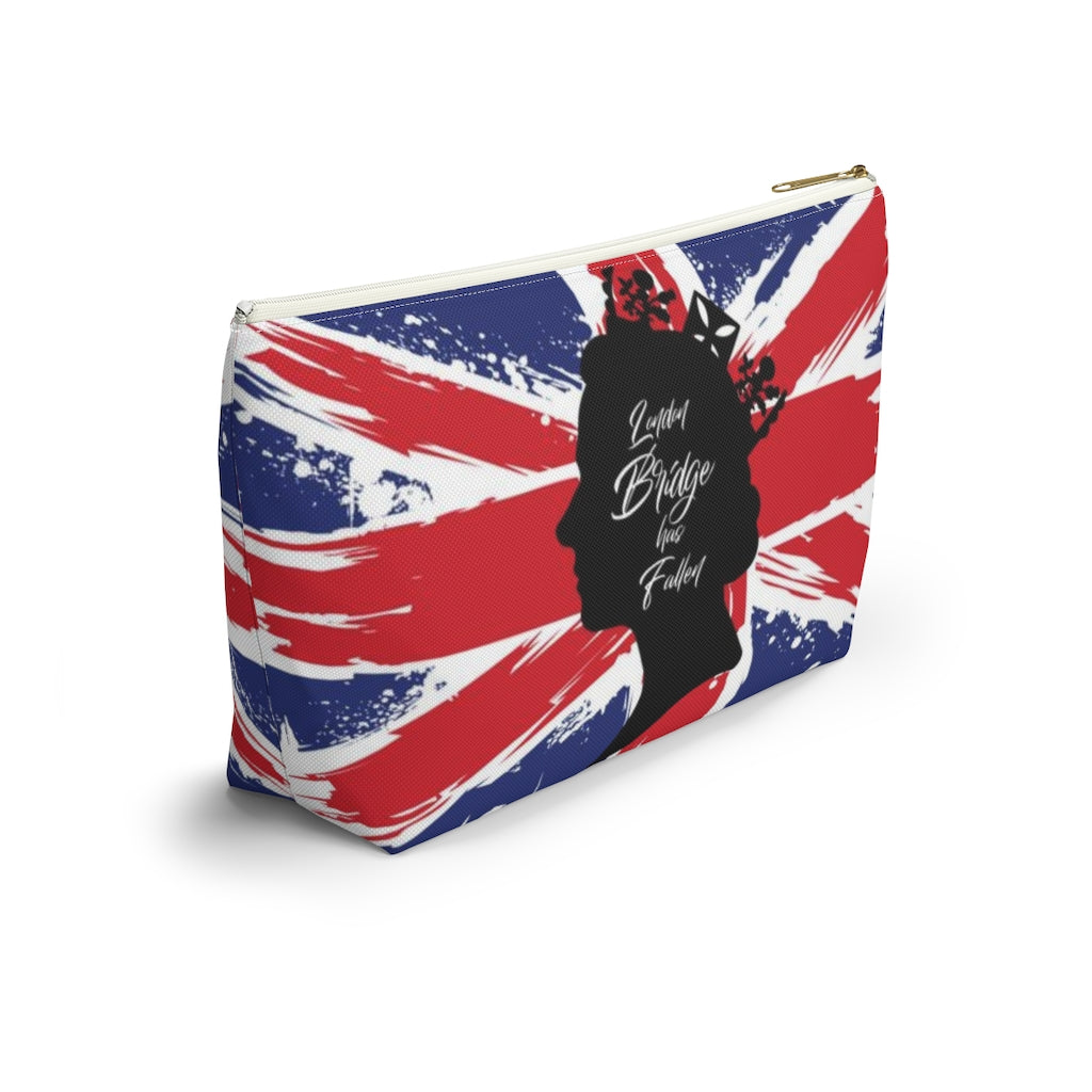 London Bridge has Fallen Cosmetic Pouch w T-bottom, Accessory Pouch, British Flag Queen Elizabeth