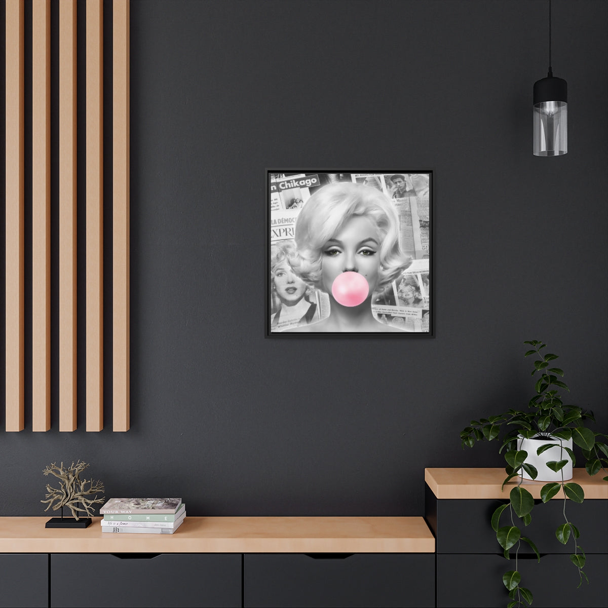 Marilyn Monroe Wall Canvas, Matte Canvas, Black Frame - International News Marilyn Bubblegum